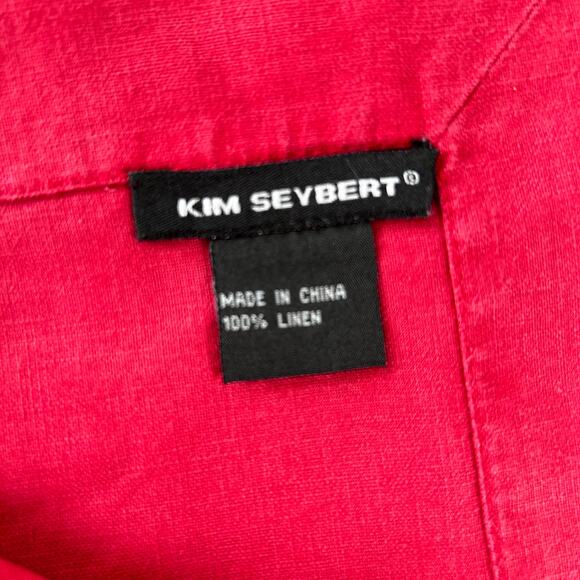 Kim Seybert Set of 12 Red Linen Napkins with Gold Running Stitch - Picture 3 of 7